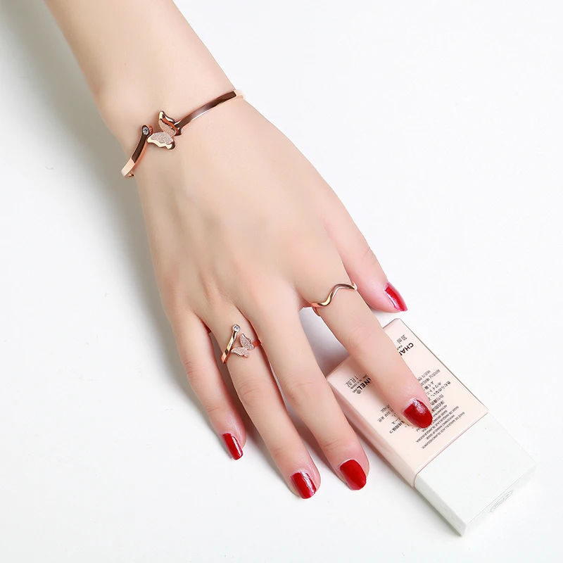 Top Brand Rose Gold Color Frosted Butterfly Ring for Woman Girl Wedding Jewelry Fashion 316L Stainless Steel Never Fade | Украшения и