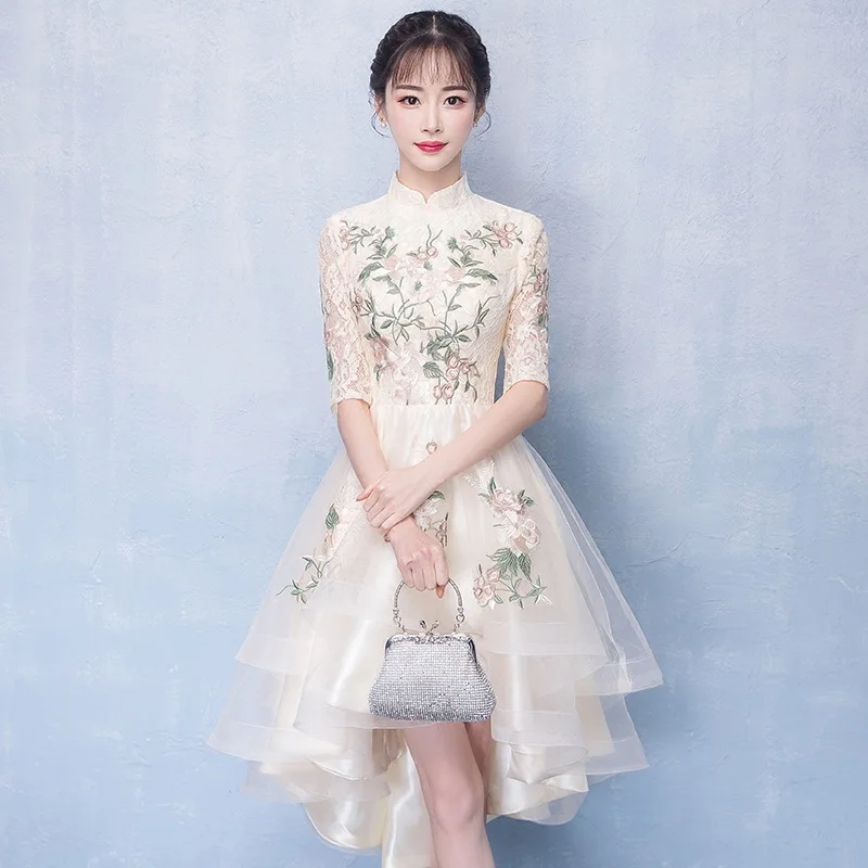 Винтажное китайское женское кружевное платье Qipao с цветами Элегантное свадебное