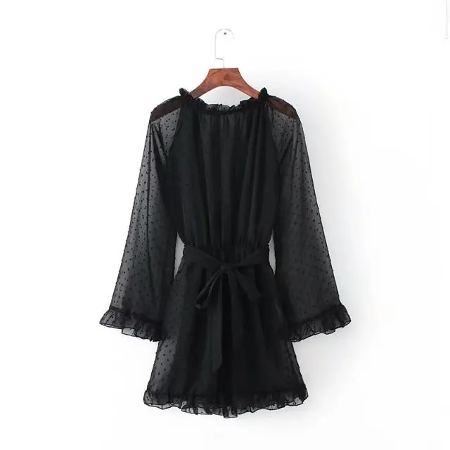 Возможно U кружево в горошек с открытой спиной сетки для женщин Элегантный