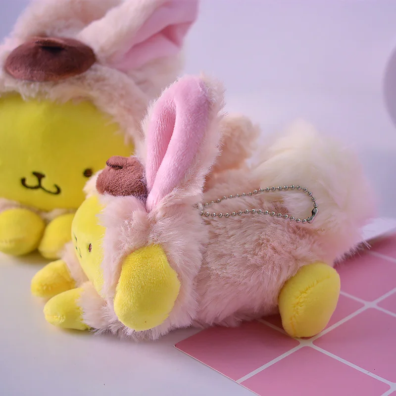 Cute pink blue cinnamon dog merlot * di turned into a small rabbit prone posture figure pudding-dog lazy egg hang decoration | Игрушки и