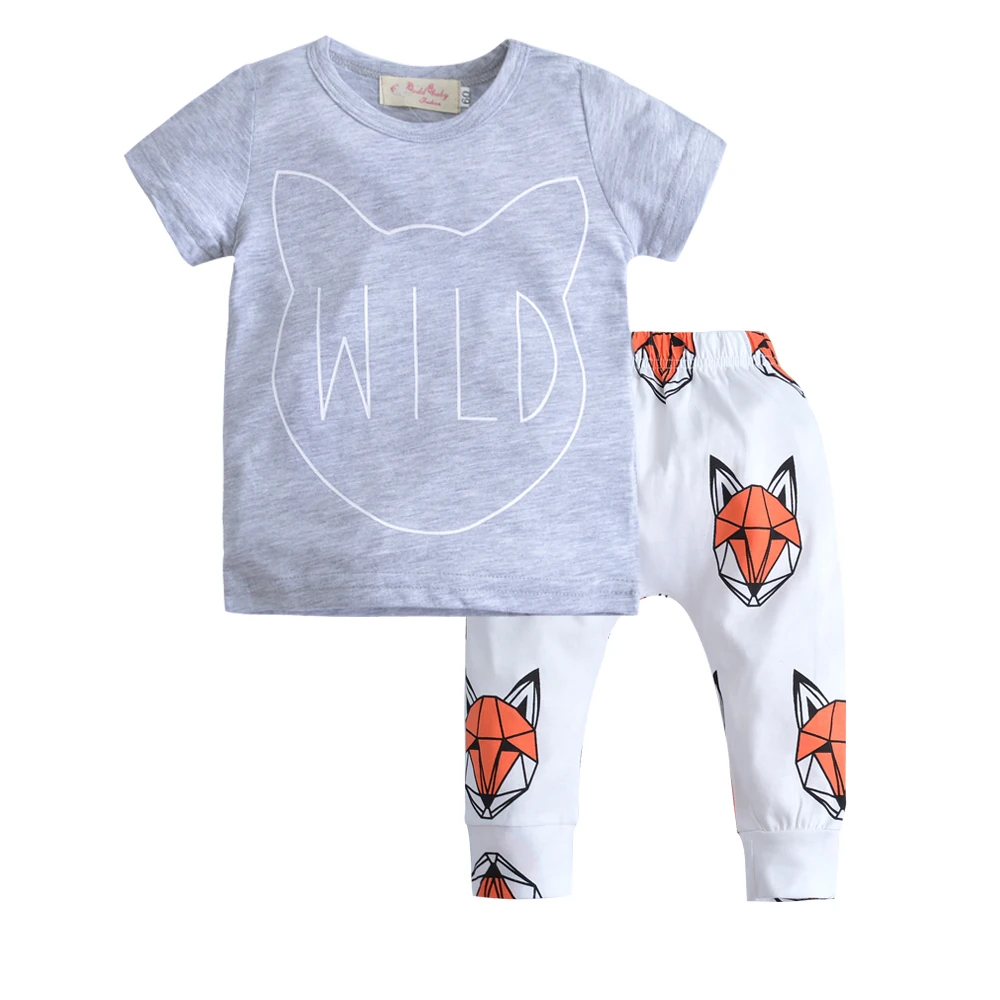 2019 Summer New Baby Boy Clothes set Short sleevesd Leisure fox T shirt+Pants Newborn Girl Clothing 2 Pcs Set | Детская одежда и