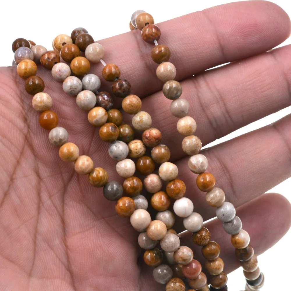 

Wholesale Natural Stone Beads 8mm Fancy Coral Jades Fossil Beads For Bracelet And Necklace Jewelry Making