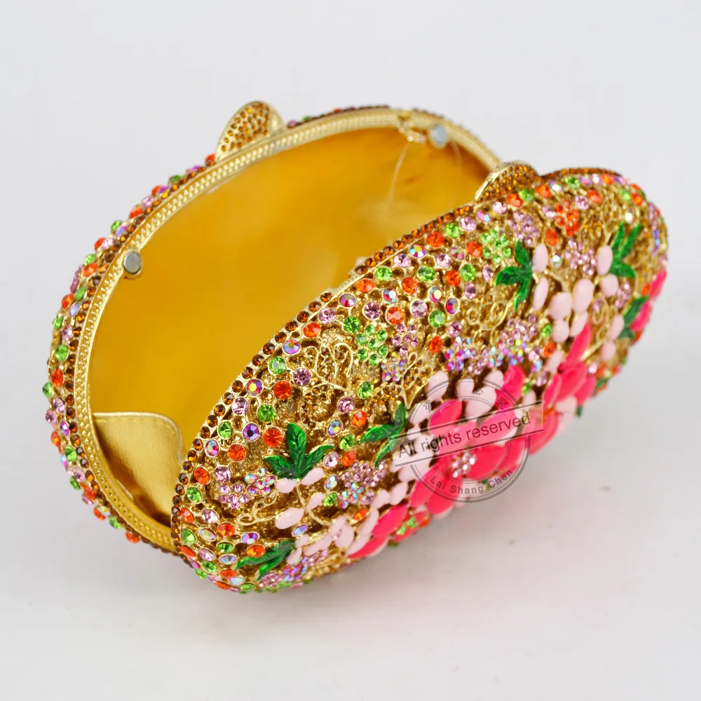 Овальный Золотой капель эфирного масла с цветам клатч вечерняя сумочка для