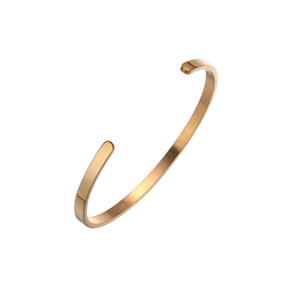 Gold-4mm Браслет-манжета на заказ, 4 мм, 6 мм, 8 мм, серебряные, золотые, розовые, женские браслеты без надписей, браслет из нержавеющей стали, ювелирные изделия - Окраска металла: Gold-4mm