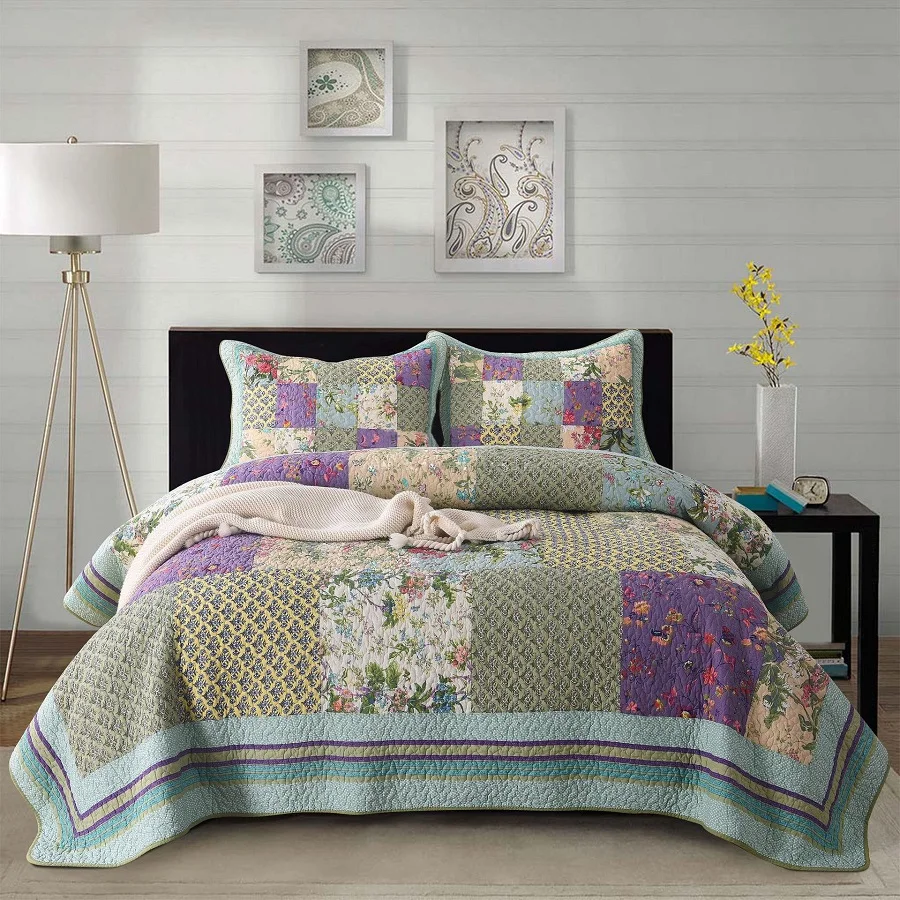 Хлопковое покрывало CHAUSUB пододеяльник с цветочным принтом 3 шт. лоскутное одеяло