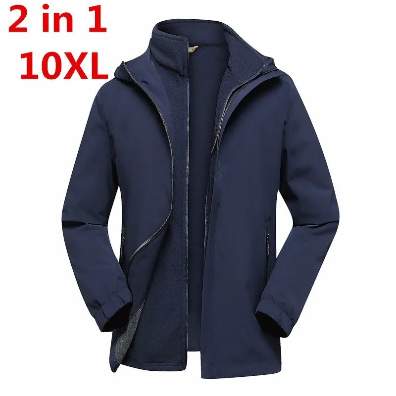 Плюс размер 8XL 7XL мужская 3 в 1 зимняя флисовая куртка 2 шт. уличная спортивная