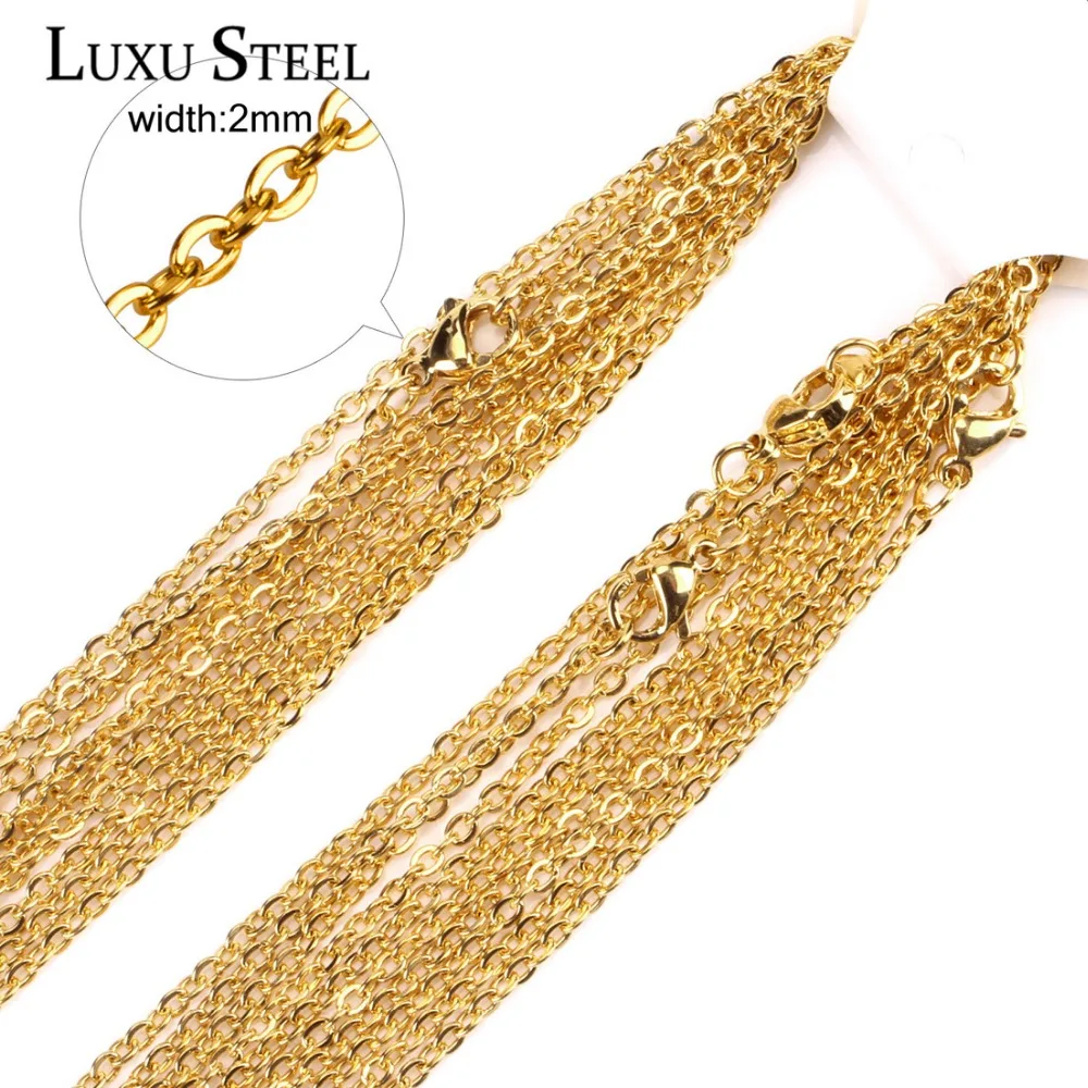 

Wholesale 10/20/50pcs/lot 16"-34" Womens Thin Gold Tone In Bulk Stainless Steel Cross Rolo Weld Chain DIY Necklace 2/2.4/3.2MM