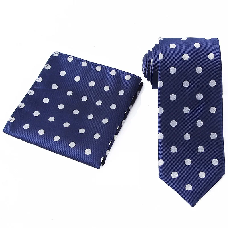 WTHS-002 tie set Tailor Smith Necktie and Hankerchief Set Dot Animal Wolf Shark Floral Tie Set 7.5CM Microfiber Woven Suit Tie with Pocket Square - Color: WTHS-002 tie set