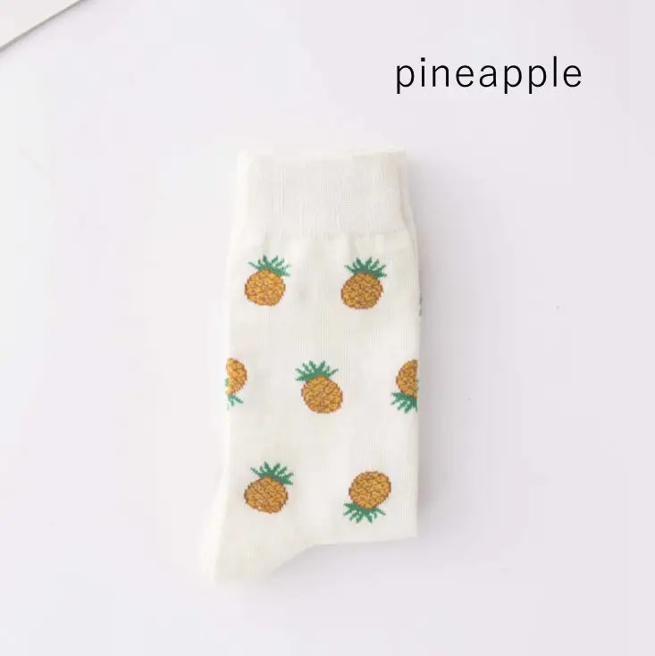 pineapple 1 пара, женские носки, мультяшная собака, осьминог, цветок, растение, Kawaii, забавные, счастливые, повседневные женские хлопковые чулки, уличная одежда, скейт, Harajuku - Цвет: pineapple