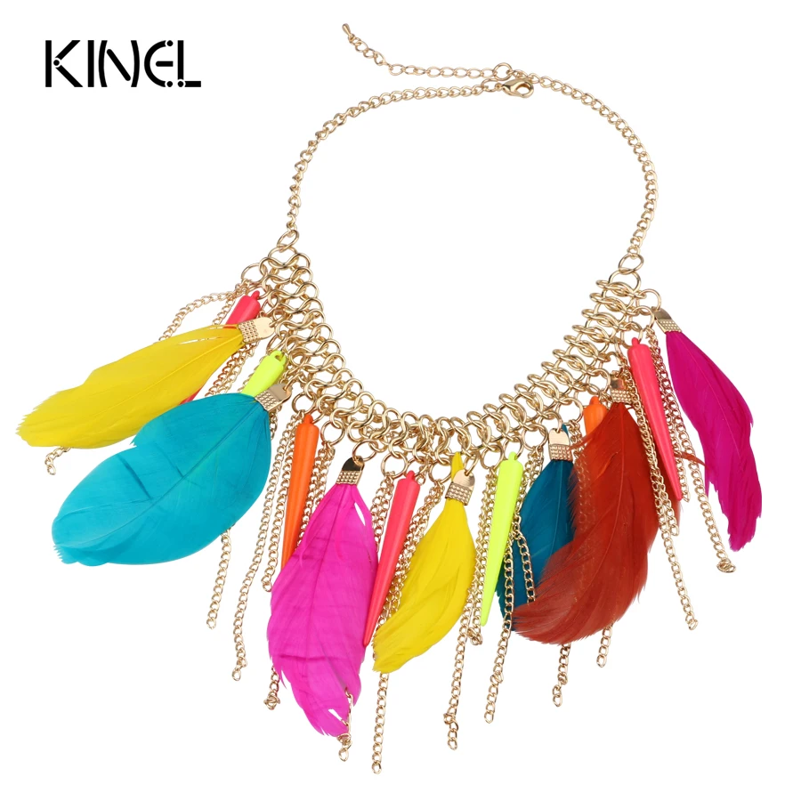 Женские кулоны Kinel винтажные с перьями и кисточками в стиле панк|tassel necklace|fashion