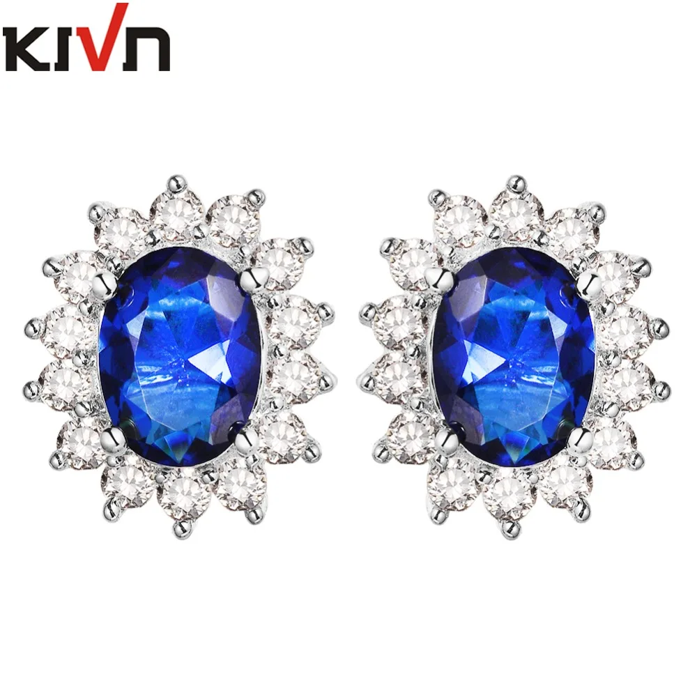 KIVN модные ювелирные изделия Синий CZ кубический цирконий гвоздики Свадебные