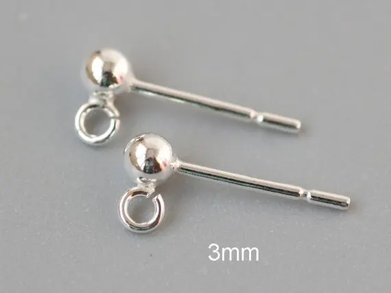 Wholesale 10pairs/lot Solid Sterling 925 Silver 3mm 4mm 5mm Ear Stud Ball Post Earrings with ring -925 silver Ear Post