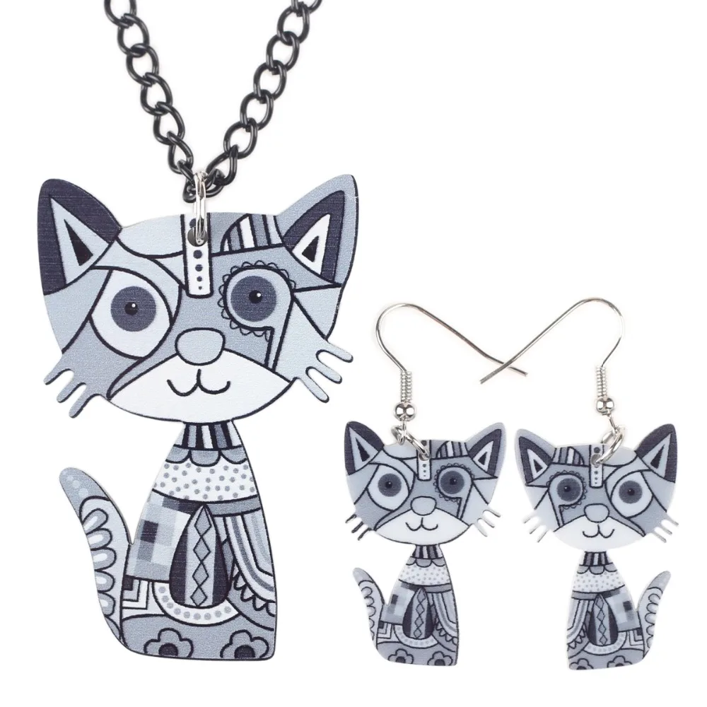 Комплект ювелирных изделий Newei с подвеской в виде кошки длинные серьги-капли