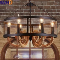 iwhd iron style loft industrial pendant lamp led 6 heads vintage retro pendant lights restaurant hemp rope suspension luminaire