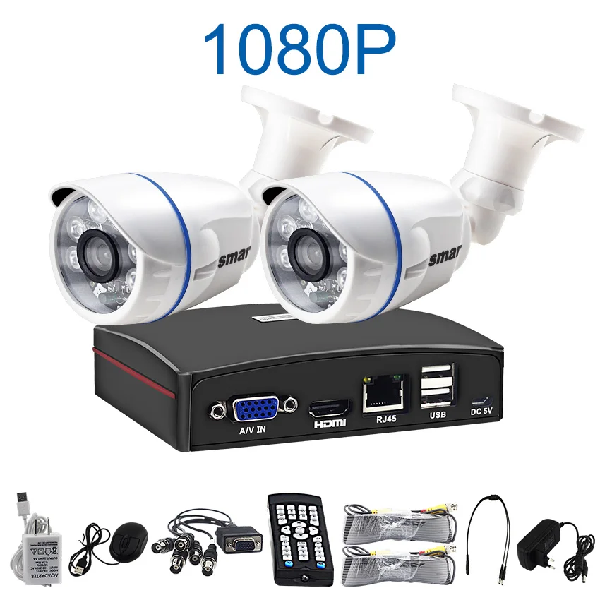 Sm4ch 1080N 5 в 1 AHD DVR комплект CCTV система 2 шт 720 P/1080 P AHD камера для помещений и улицы день и ночь камера безопасности комплект P2P бесплатно - Цвет: Белый