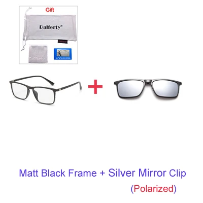 1 Frame Silver Clip Ralferty, 6 в 1, магнитные солнцезащитные очки, мужские, поляризационные, на застежке, очки, женские, квадратные, по рецепту, оптические оправы, 3D, желтые, Oculos A2249 - Цвет линз: 1 Frame Silver Clip