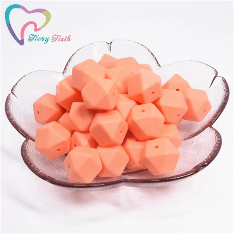 Salmon Orange 10 шт Силиконовые бусы для прорезывания зубов шестигранник 14 мм/17 мм силиконовые жевательные бусины ожерелье зубы DIY Ювелирные изделия запчасти пищевой силиконовый бисер - Цвет: Salmon Orange