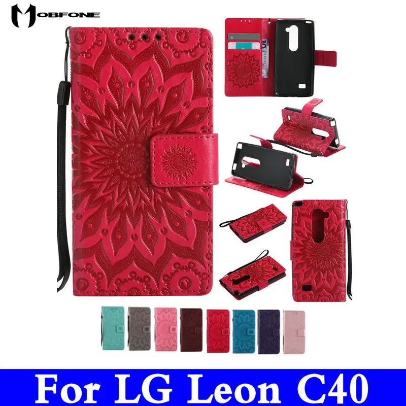 Для LG Леон C40 H340N Люкс Ретро Подсолнечника Petterned Флип PU кожаный Чехол леон H324