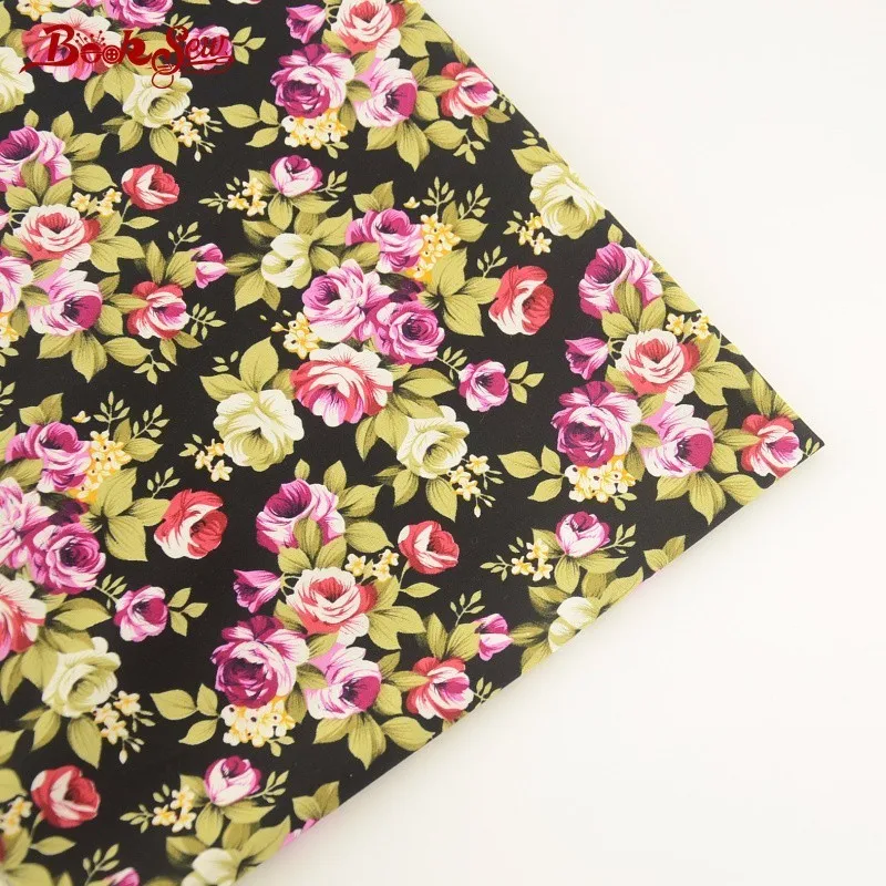 Booksew 100% хлопок поплин Ткань Роза Дизайн черный Жир квартал лоскутное ткань для