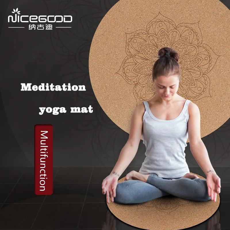 Коврик для йоги маленький круглый Mandara натуральная пробковая Резина 60*60 см * 3 мм