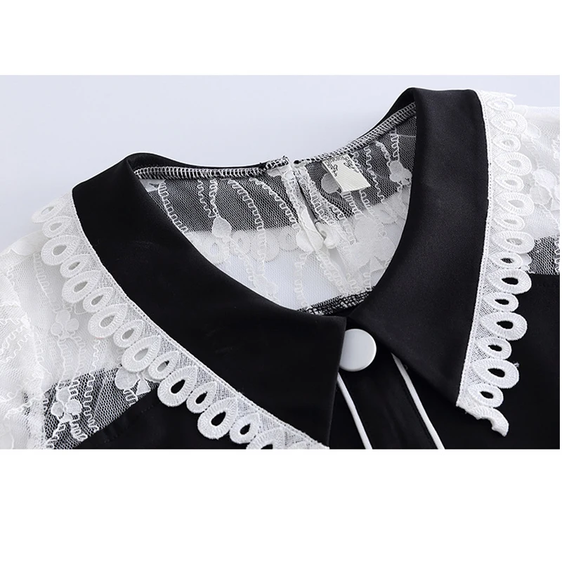 

Fashion large-size women's lace Splicing dress high-quality elegant women's office black dress new summer style 2019