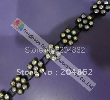 Цепочка с прозрачными кристаллами 10 ярдов|chain trim|chain with rhinestoneschain black |