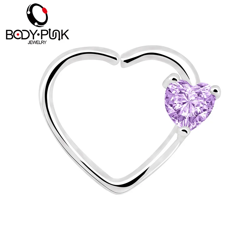 white purple Тела панк украшения Сердце CZ левой закрытие Daith пирсинг 16 Gauge сердце козелок серьги 5 цветов золотые серьги Daith 1 шт - Окраска металла: white purple