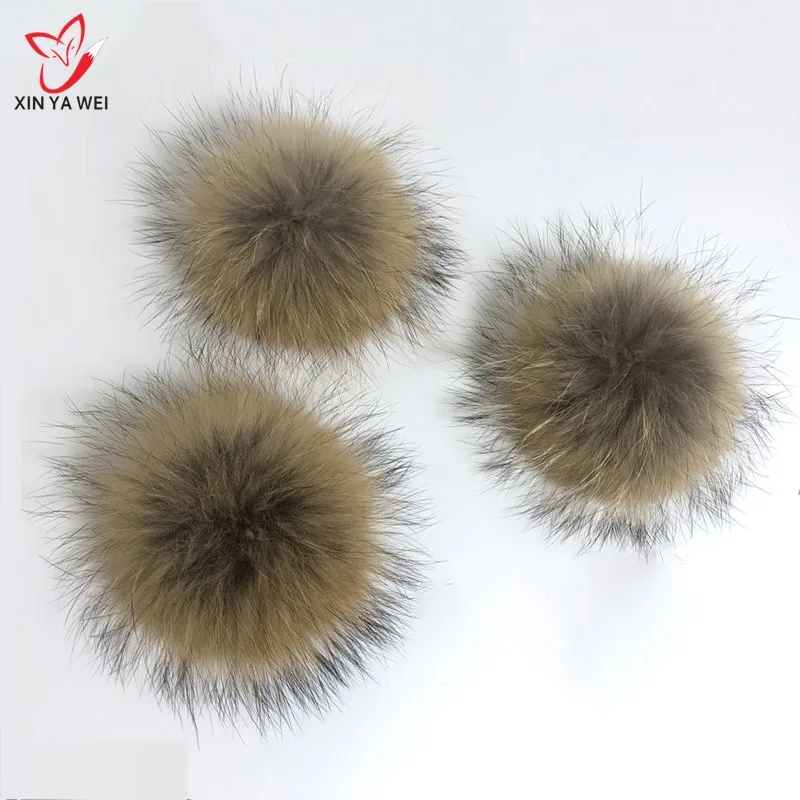 Настоящее енота Hairball Hat мяч Pom ручной работы DIY натуральный мех шар оптовая Кепки