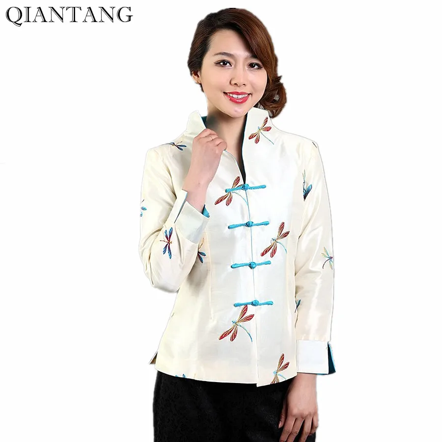 Шелковая Сатиновая куртка для девушек винтажная китайская с цветочной вышивкой