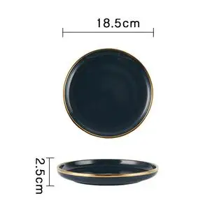 7 inch dark blue Роскошный керамический набор посуды однотонного темно-синего или розового цвета: обеденная тарелка+ тарелка с акцентом+ миски+ ложка золотого цвета - Цвет: 7 inch dark blue