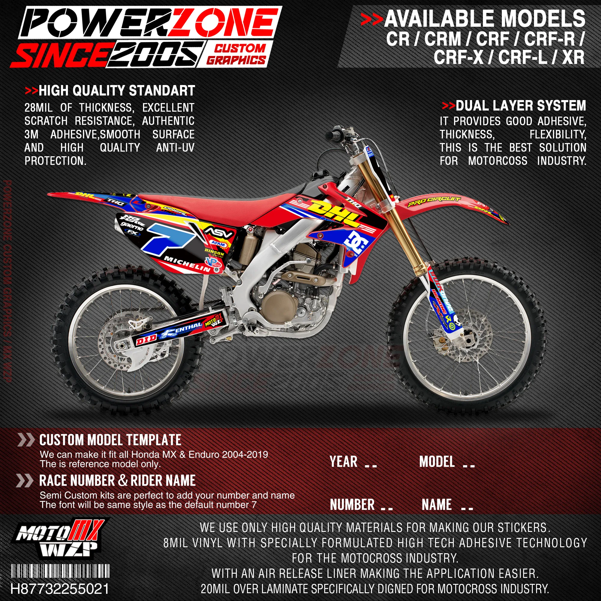 

PowerZone Custom Team Graphics Backgrounds Decals 3M Stickers Kit For HONDA CRF250R 2004-2009 CRF450R 2002-2004 2005-2008 021