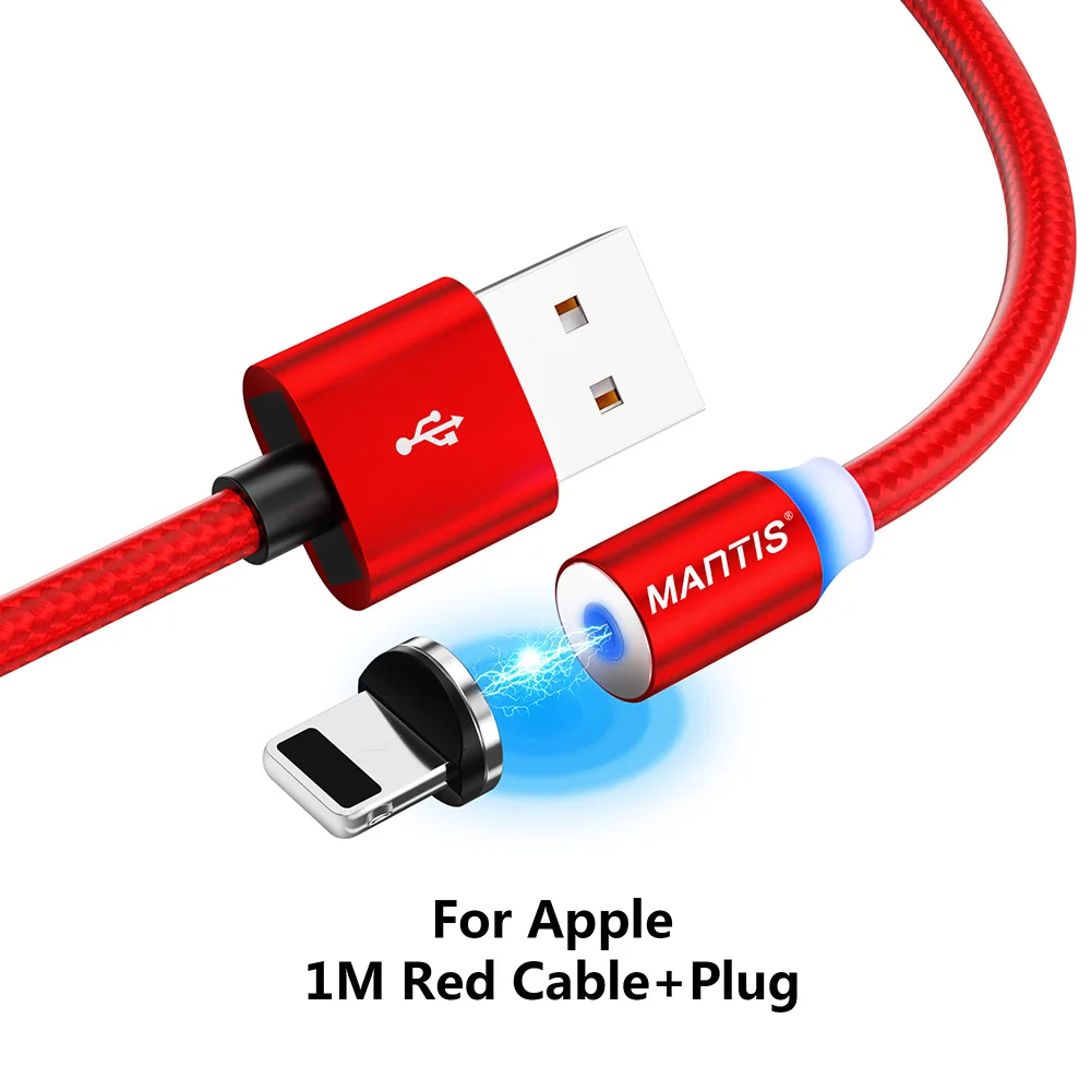 Red for iphone Магнитный Micro USB кабель MANTIS для iPhone samsung type-c зарядная зарядка магнит Зарядное устройство USB type C кабели для мобильных телефонов - Цвет: Red for iphone