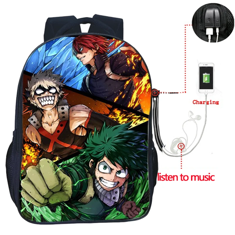 9 Мужской, женский, для мальчиков и девочек, школьный рюкзак Boku No Hero Academy, USB зарядка, двойной карман, модный ранец для ноутбука My Hero Academy - Цвет: 9