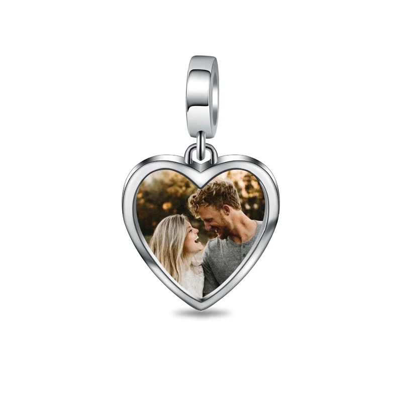 

AILIN Custom Heart Photo Charm Bracelet 925 Sterling Silver Memory Gift Color Photo Pendant
