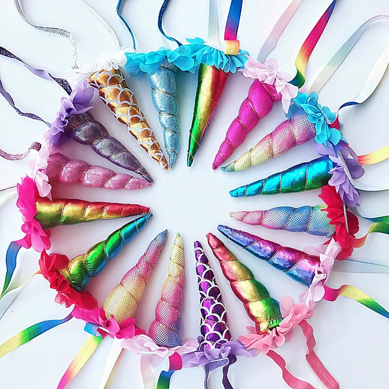 29 стиль Радуга Русалка/рог повязка Золото Hairbands с цветком вечерние подарок аксессуары для девочек 5 шт./лот