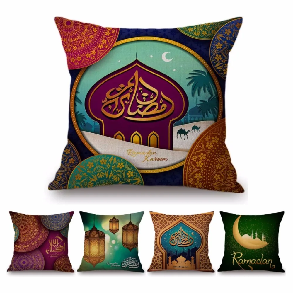 

Роскошные цветочные мусульманские искусственные наволочки Мандала исламский ИД Мубарак Луна фонарь мечеть хлопковая льняная наволочка