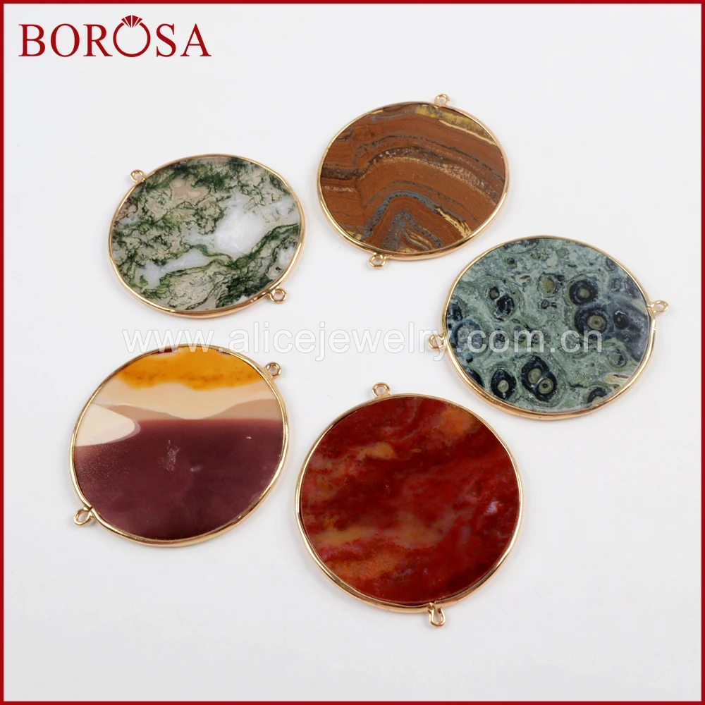 BOROSA 5/10 шт золотой цвет круглый соединительный элемент из агата двойной Bails Drusy