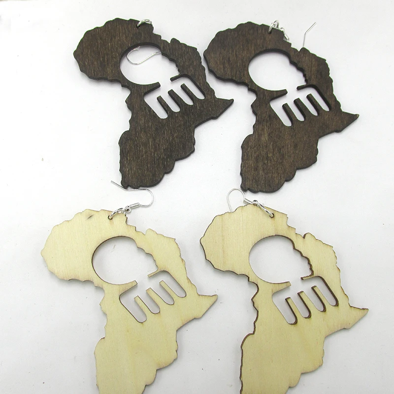 7pairs/lot Afro Pick African Map Wood Earrings | Украшения и аксессуары