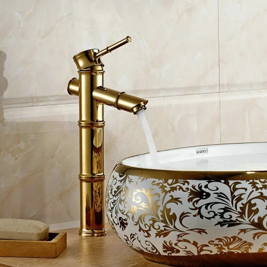 Золотистый роскошный смеситель для ванной комнаты в форме бамбука кран из латуни