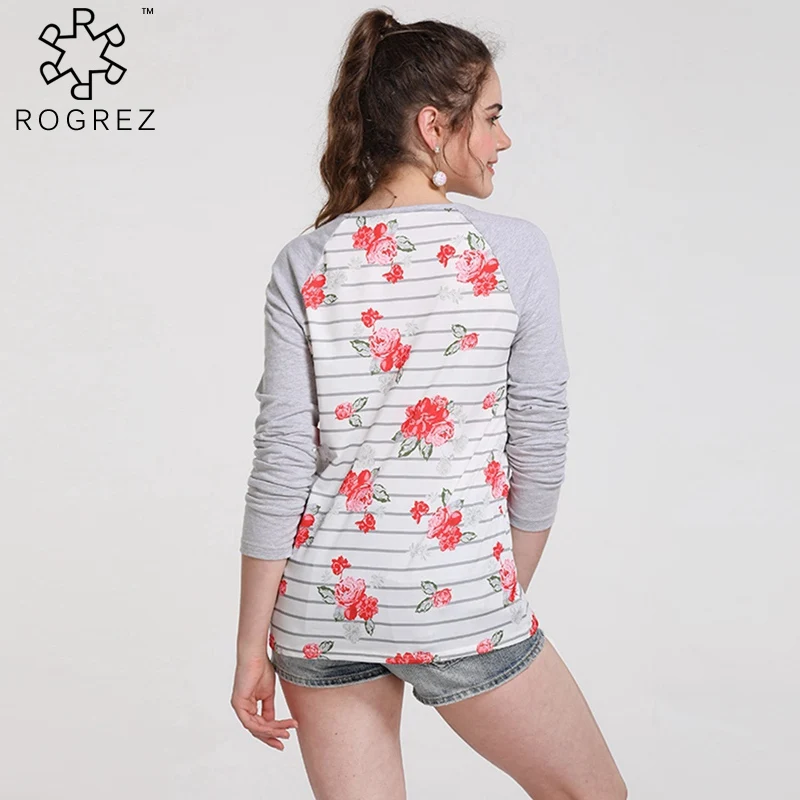 ROGREZ плюс размер Серый Повседневный цветочный и полосатый принт для женщин с