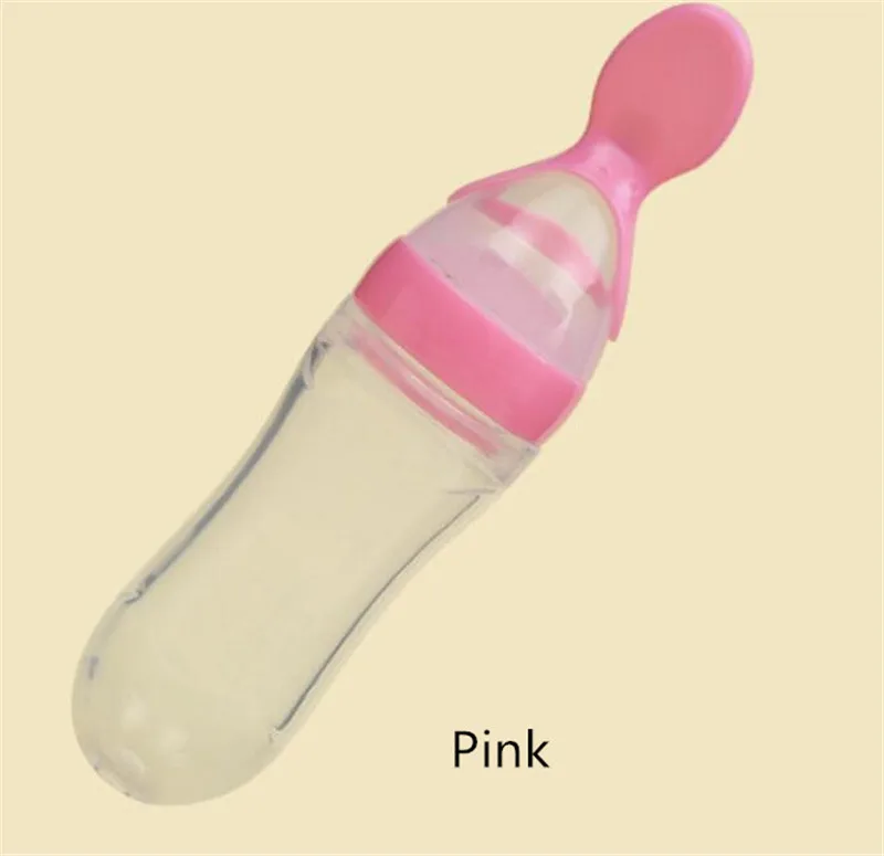 Pink Детская тренировочная ложка для риса и злаков, пищевая добавка, кормушка, безопасная посуда, выдавливающая ложка для кормления, инструменты для силиконовой экструзии - Цвет: Pink