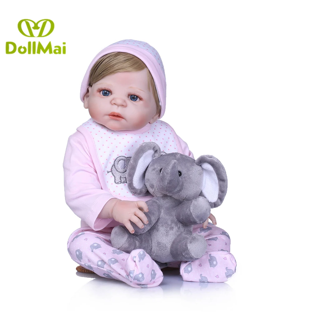 Куклы Kawaii reborn girl 57 см полностью силиконовые куклы baby настоящие со слоном плюшевые