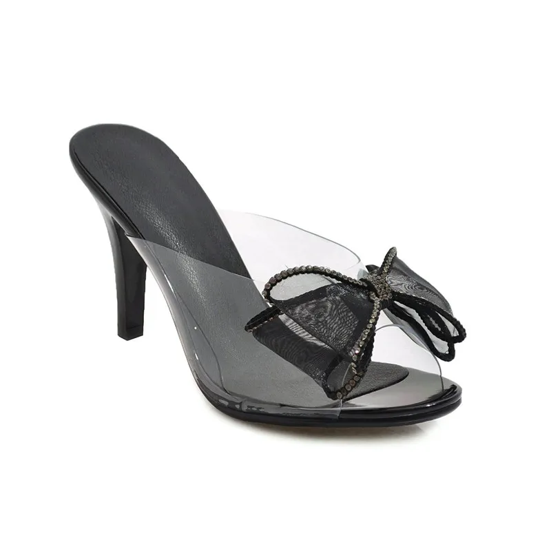 Женские прозрачные шлепанцы YMECHIC с кружевом и бантом летняя обувь белого черного