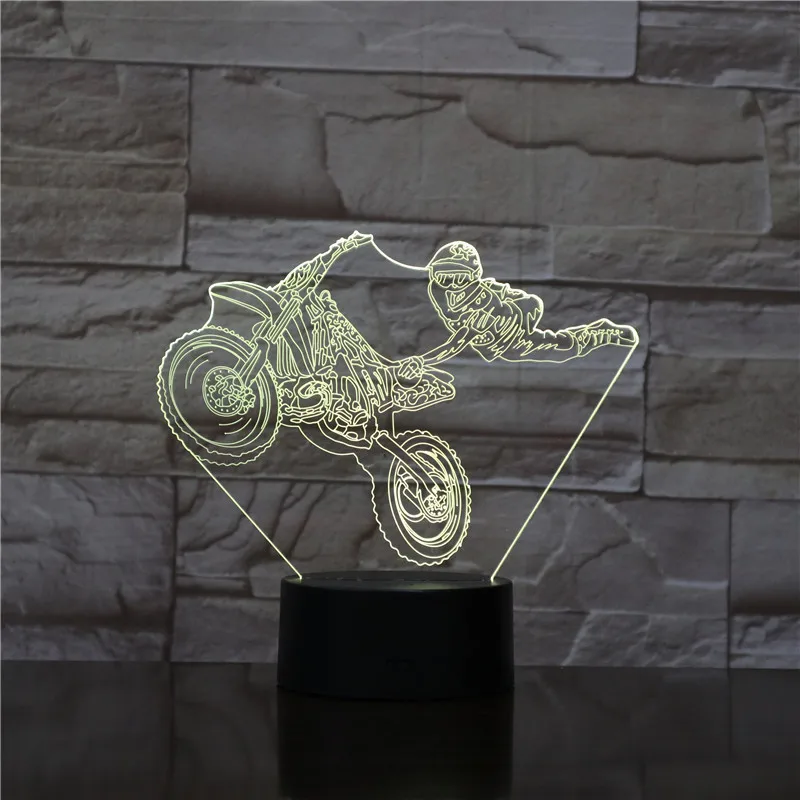 Motorbike Rider 3D Optical illusion Night Light Motorcycle Dirt Bike LED Modern Wall Lamp Freestyle Motorcross Table | Лампы и