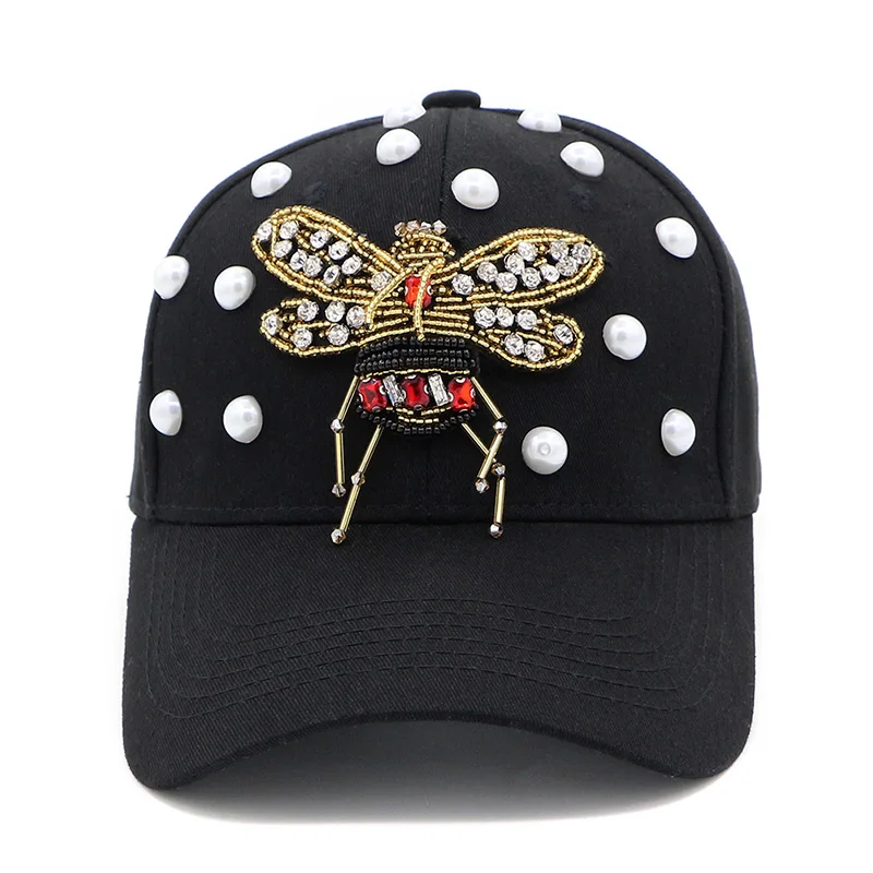 GZHilovingL дизайн женские шляпы со стразами с пчелами бейсбол Snapback кепки в стиле хип-хоп Регулируемая для девочек весенняя шапка с жемчужинками