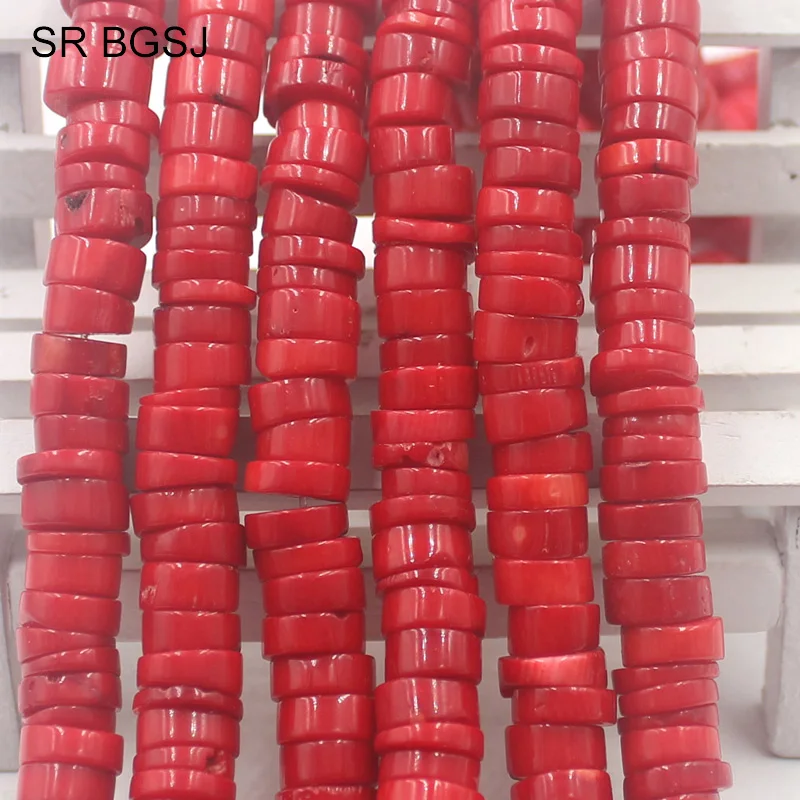 Бесплатная доставка 4 5x10 12 мм Rondelle Keshi Sea Bamboo Red Coral Spacer Свободные бусины для