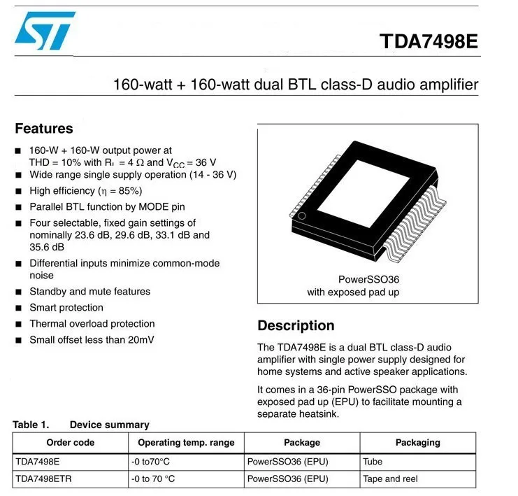 160 Вт* 2 класса D аудио цифровой Мощность усилитель TDA7498E TDA7498 Двухканальный аудио усилитель звука