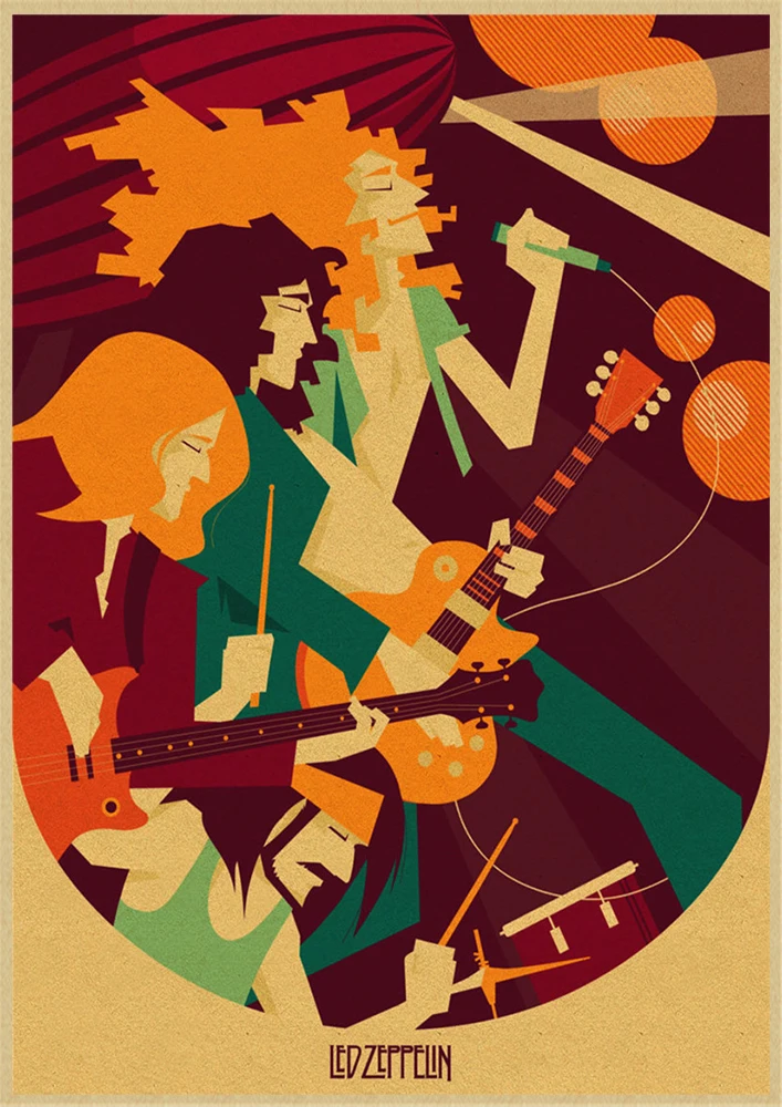 Led Zeppelin рок-музыка крафт-бумага постер для бара/Кафе Ретро плакат декоративной живописи - Цвет: Шоколад