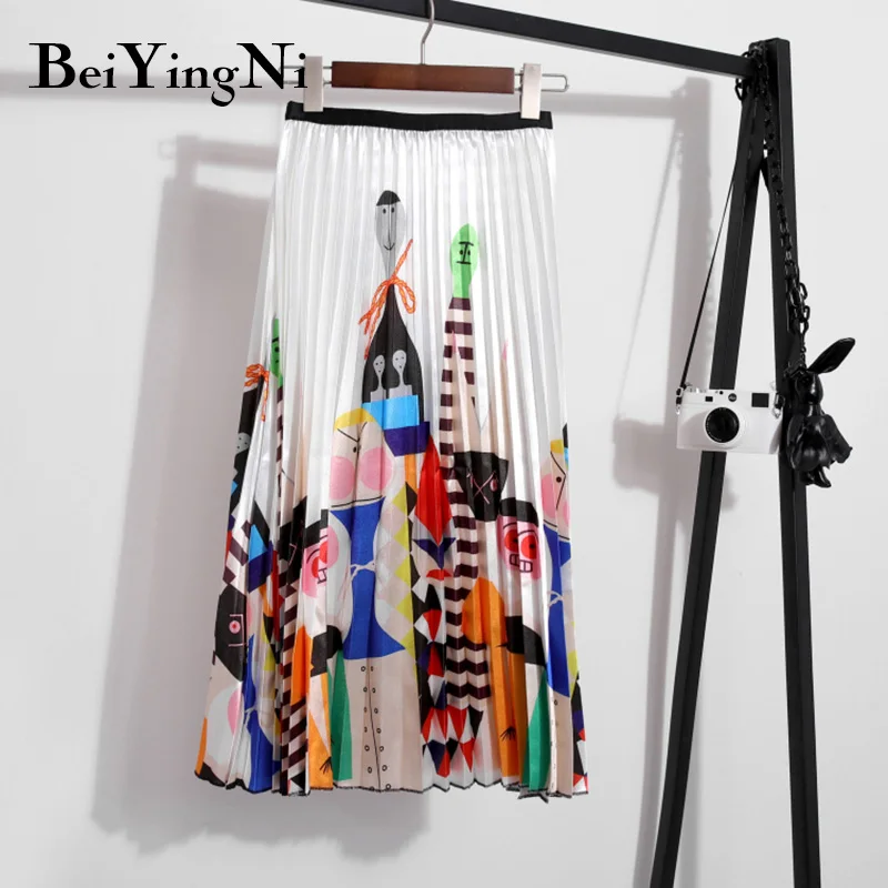 Beiyingni, 28 стилей, Европейский стиль, мультяшный рисунок, плиссированная юбка, для женщин, уличная, Корейская, до середины икры, высокое эластичное качество, юбки, вечерние, праздничные - Цвет: 19