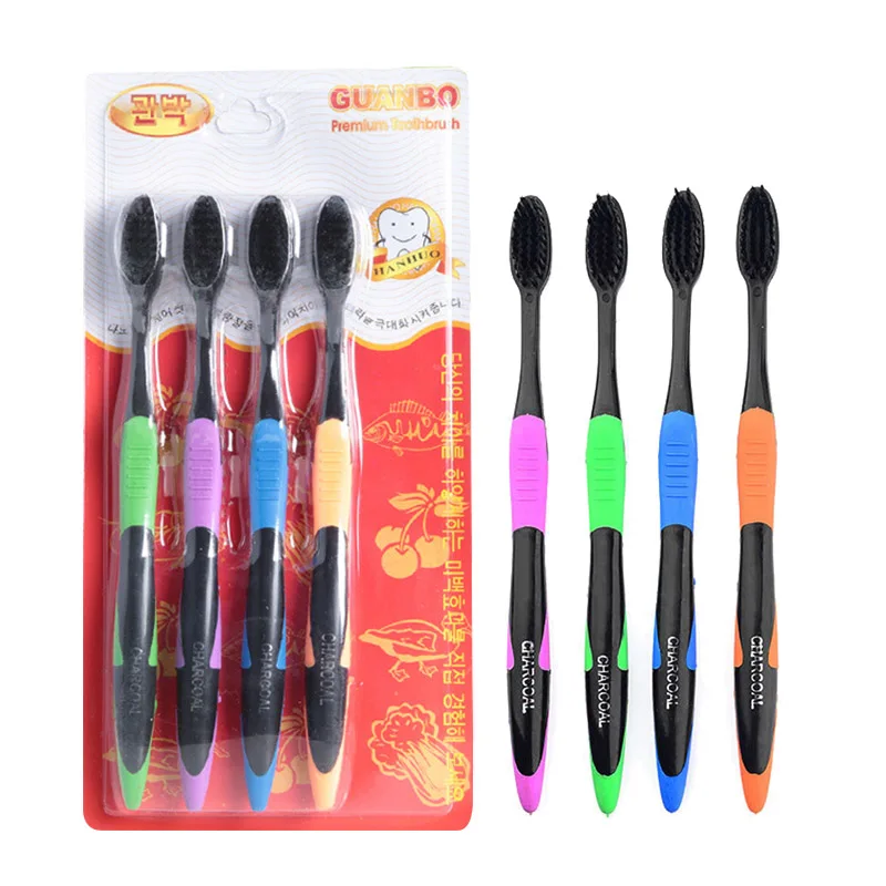 Зубная щётка 4 шт. Двухместный Ultra Soft Bamboo уголь Nano кисть Уход за полостью рта 625